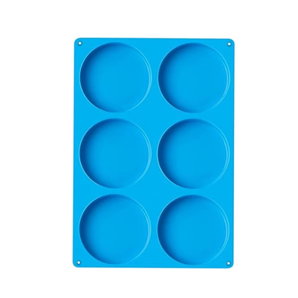 Moule en silicone rond bleu 6 cavités larges poignées