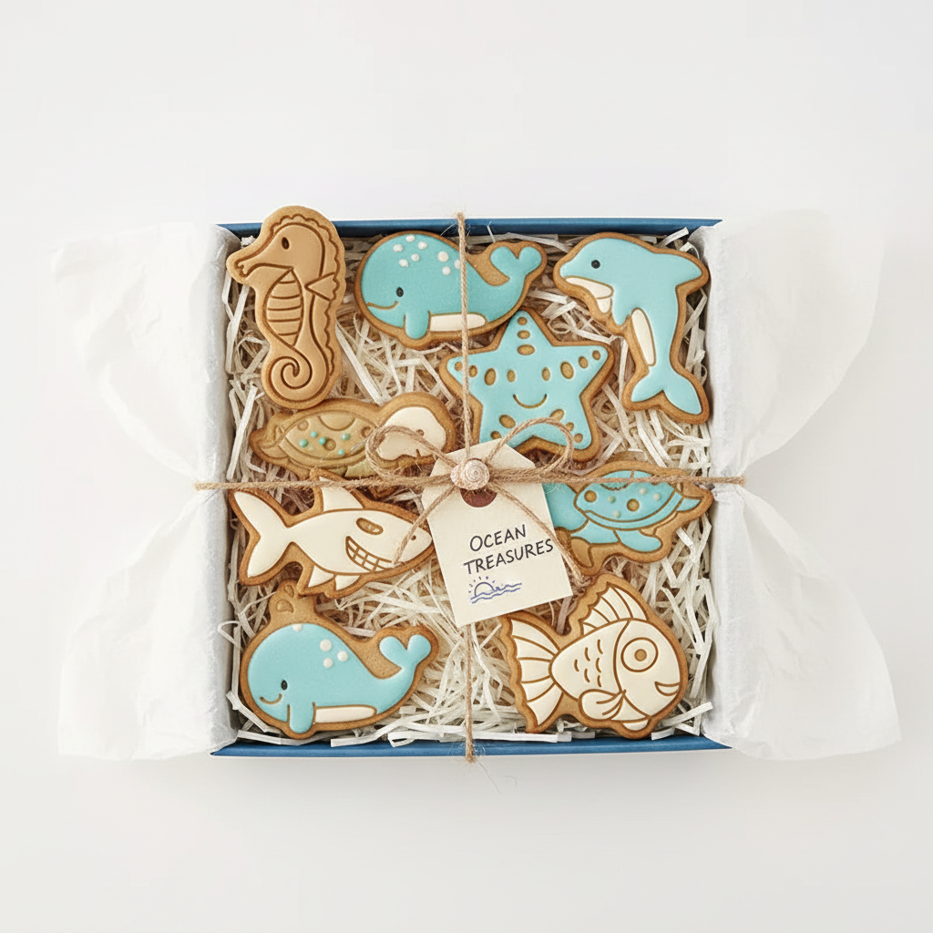 Biscuits animaux marins dans boîte de emporte pieces pour biscuits