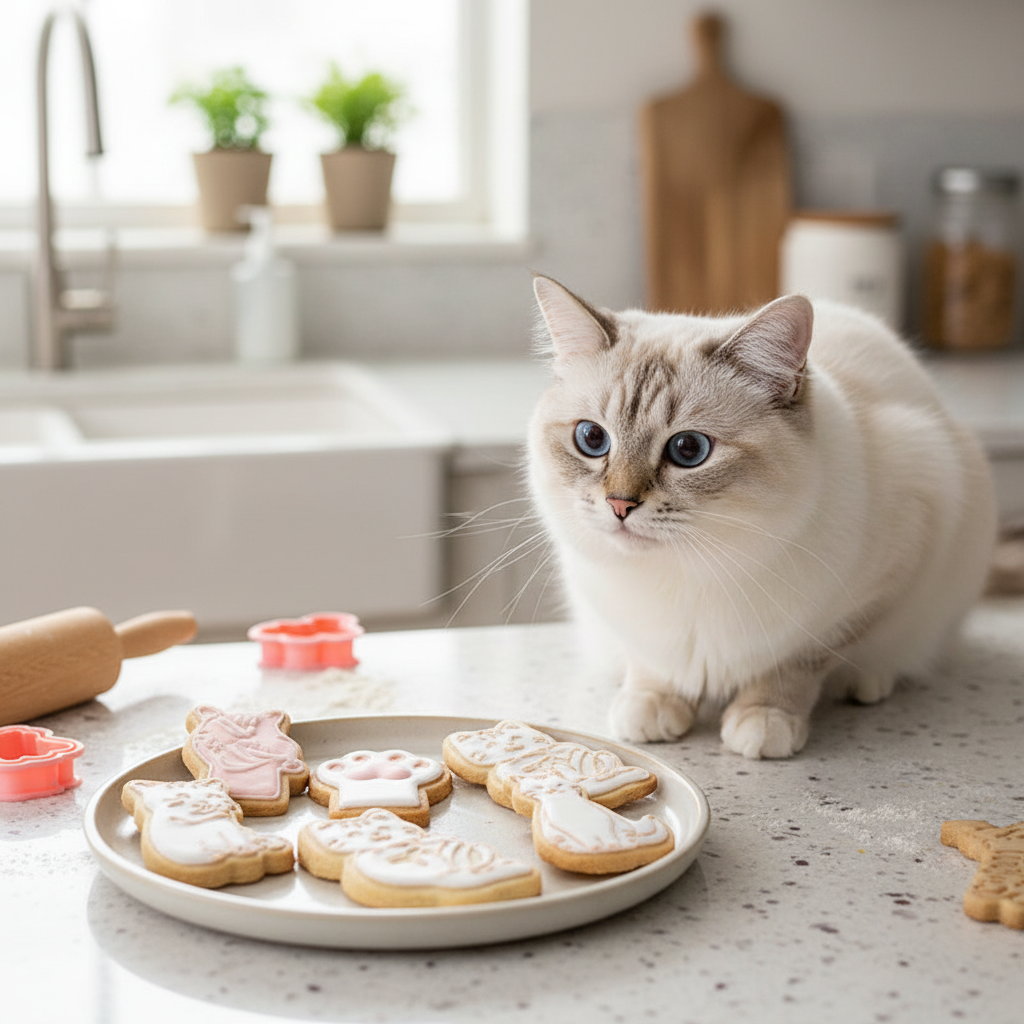Emporte piece pour biscuit avec chat regardant biscuits chat