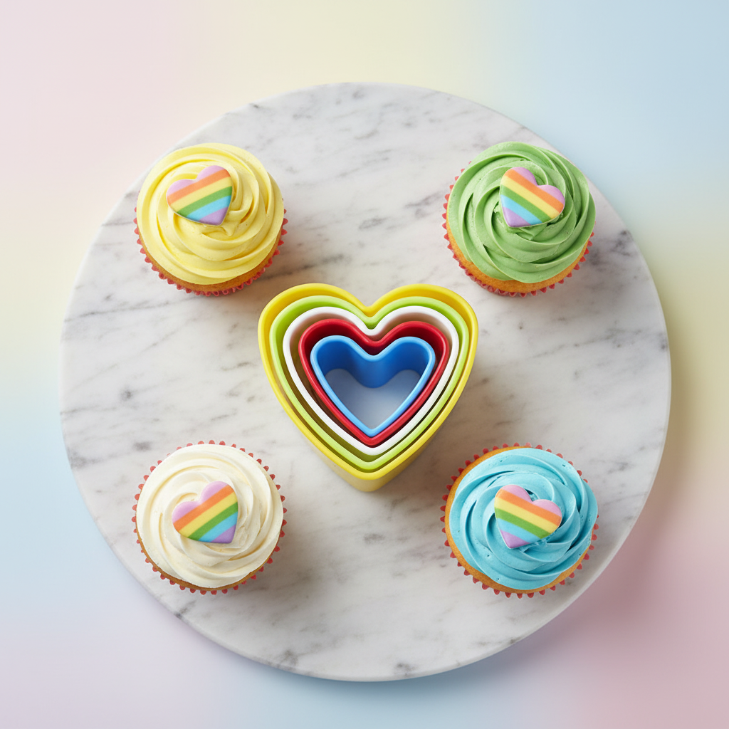 Emporte piece coeur avec Cupcakes décorés