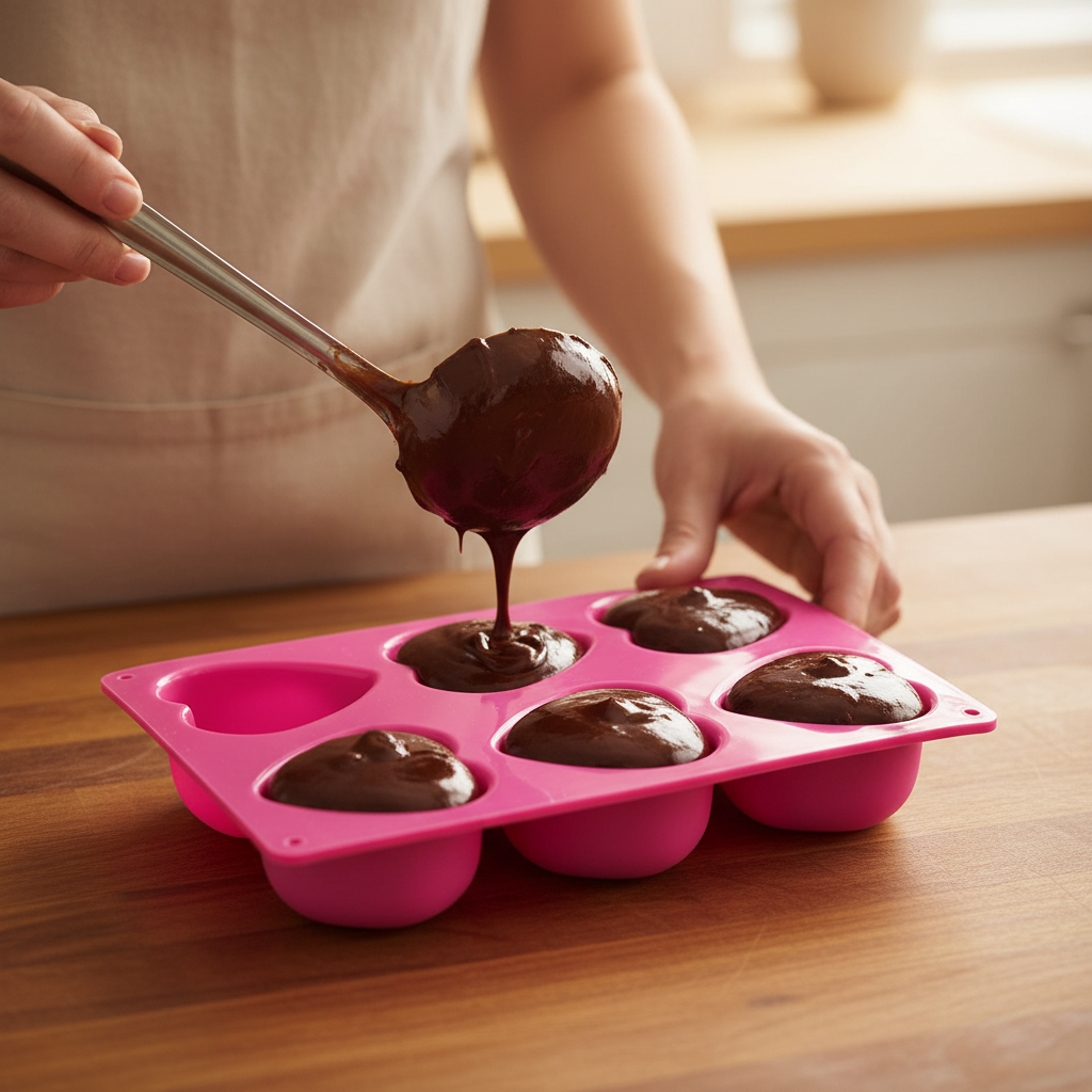Remplissage pâte chocolat dans Moule coeur silicone
