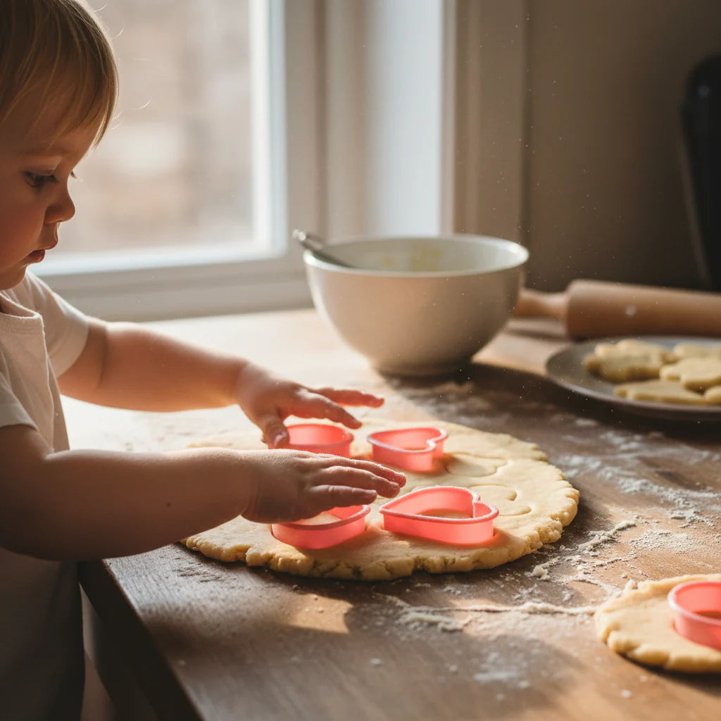 Enfant utilisant Emporte Piece en Coeur sur pâte biscuit