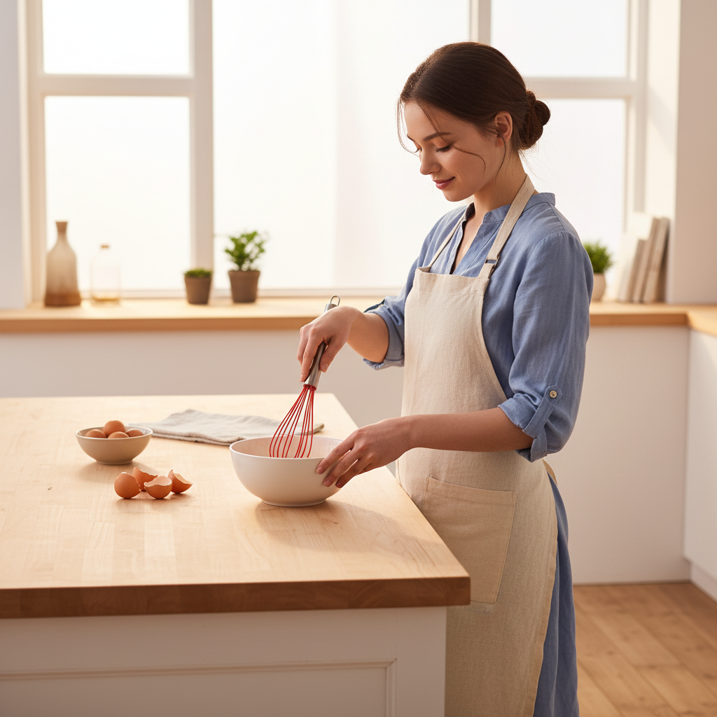 femme utilise Fouet cuisine professionnel pour mélangé préparation pâtissière