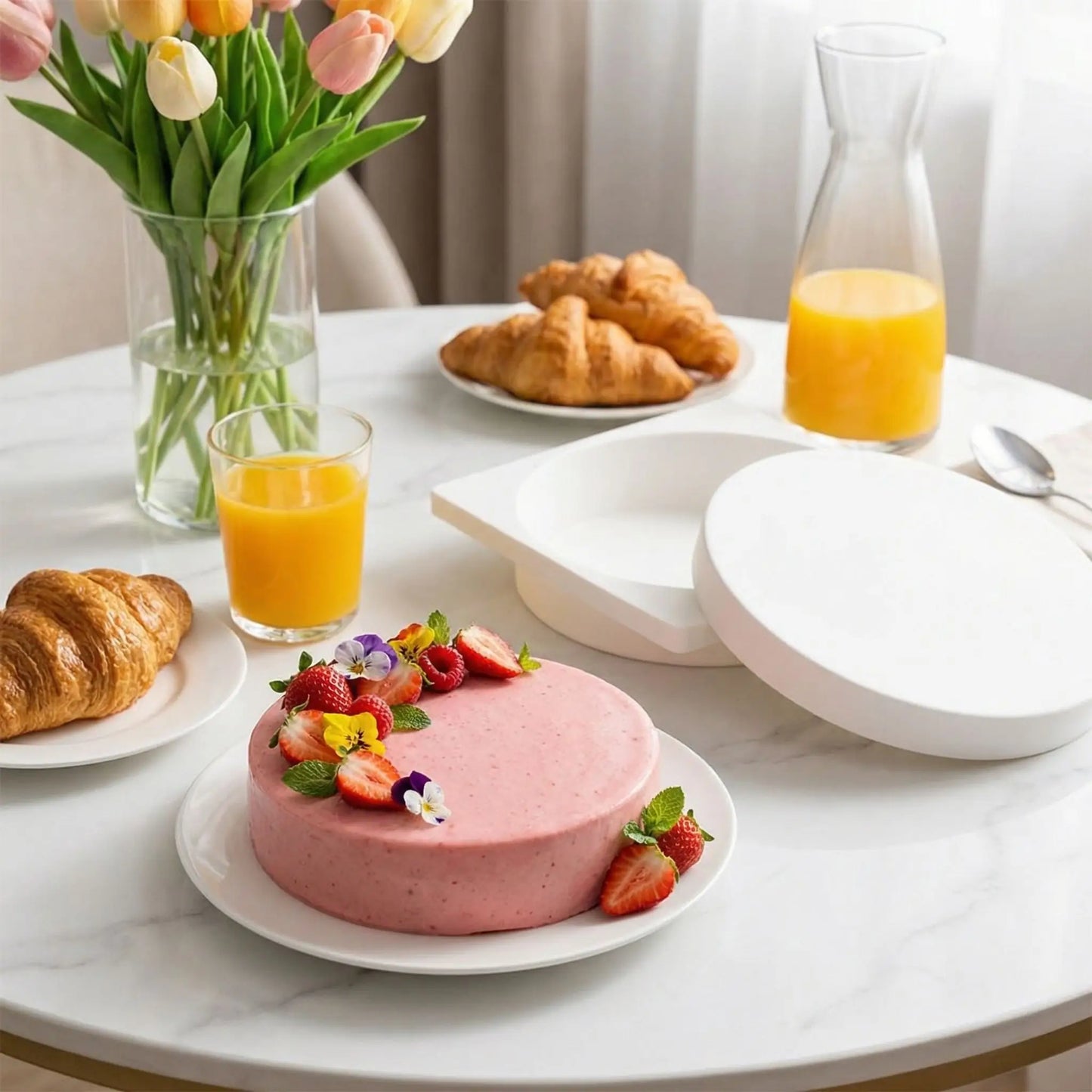 Moule entremets silicone printemps brunch fraise rose croissants