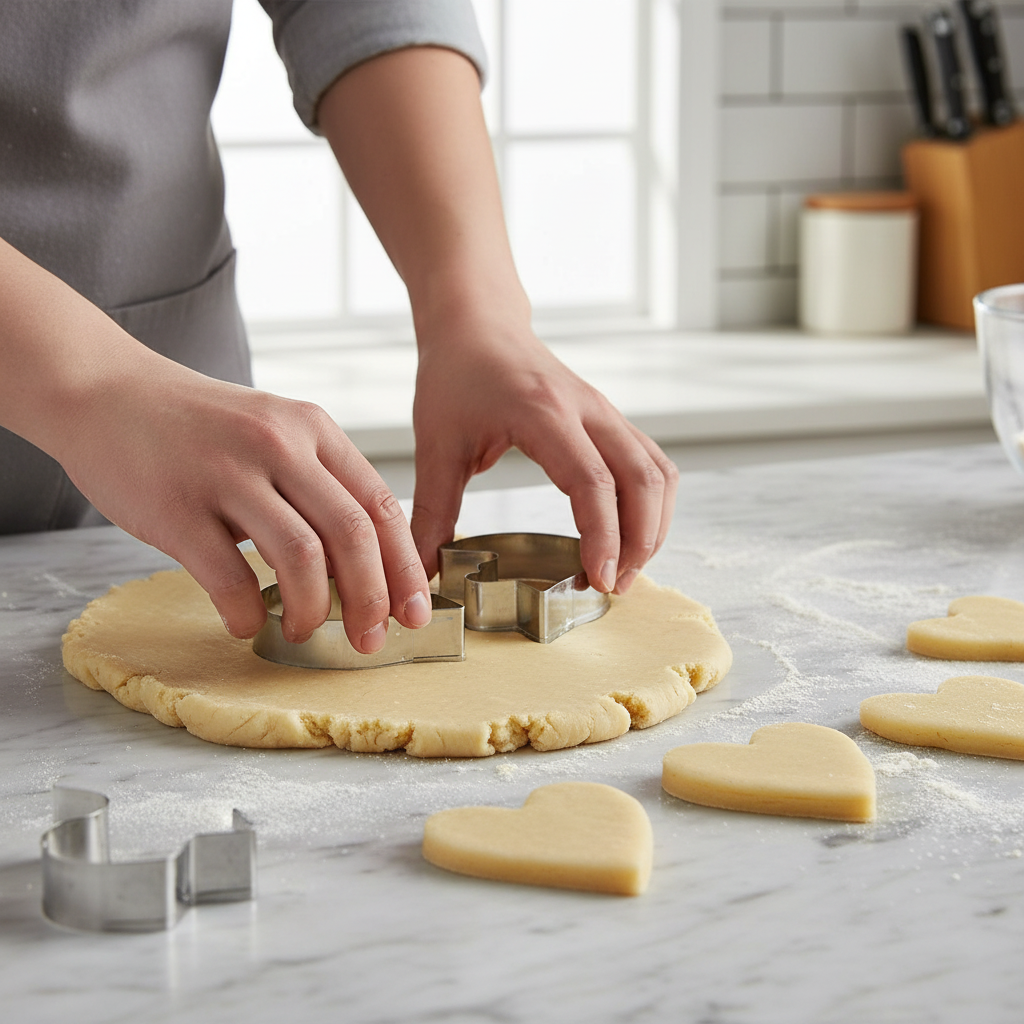 Découpe dans pâte biscuit avec Emporte pièce cœur forme puzzle