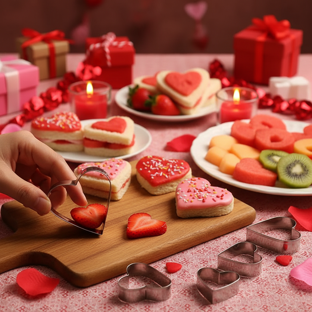 Emporte pièce cœur avec biscuits et fruits