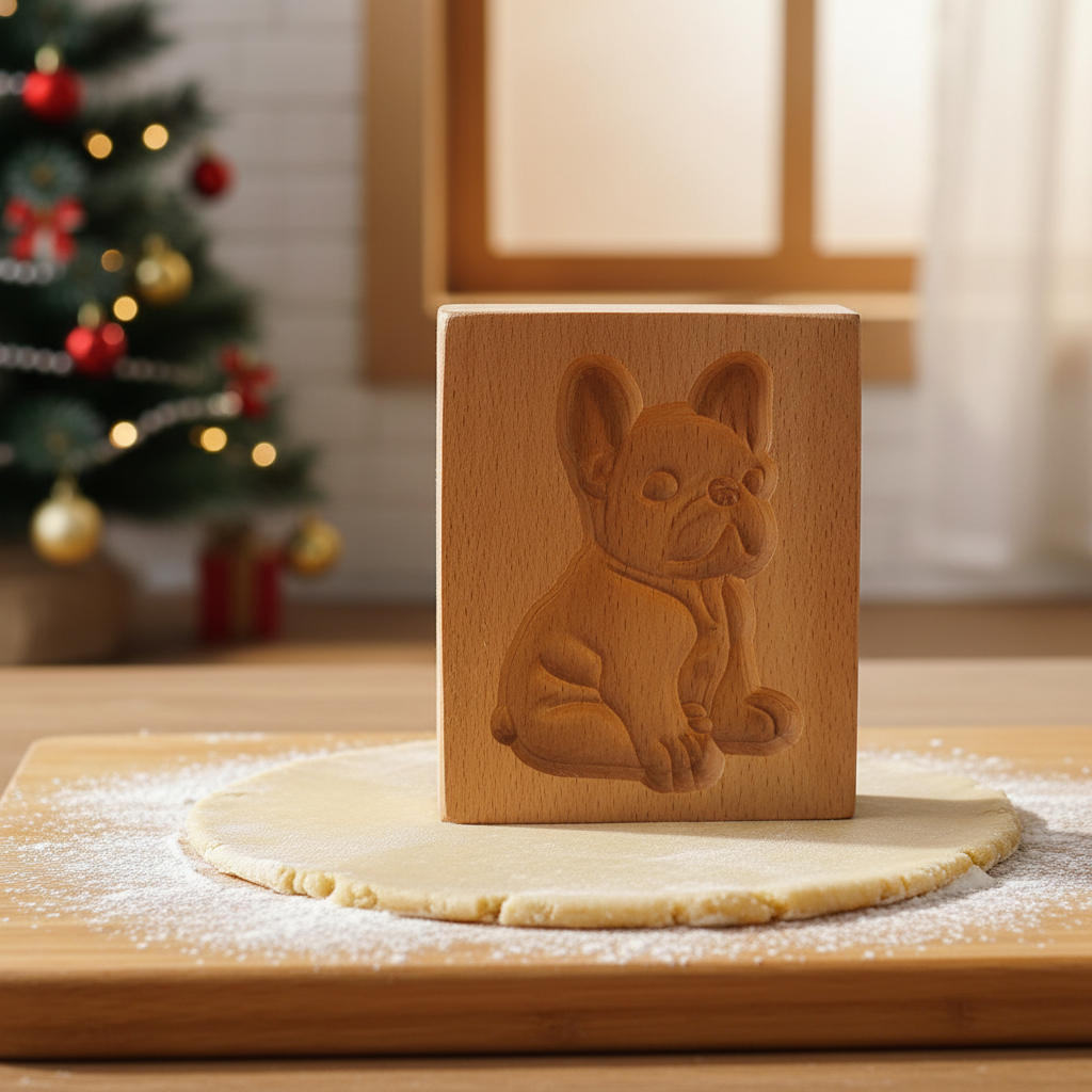 Emporte-pièce pâtisserie bois bouledogue sur pâte