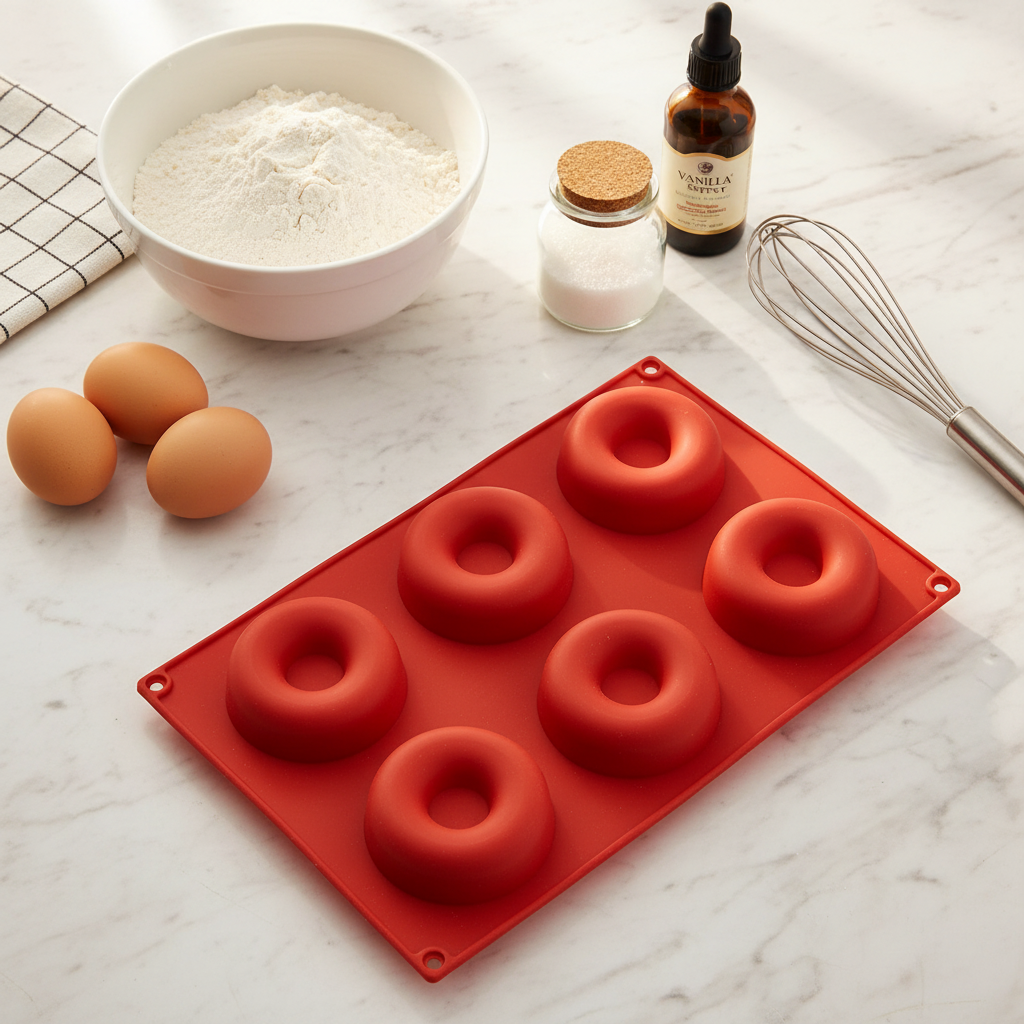 Moule a donuts avec ingrédients sur plan de travail