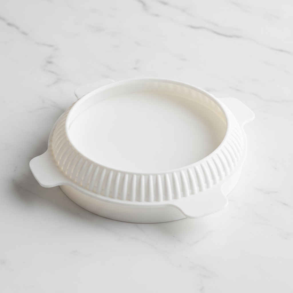 Moule entremet silicone poignées dentelées intérieur lisse marbre blanc