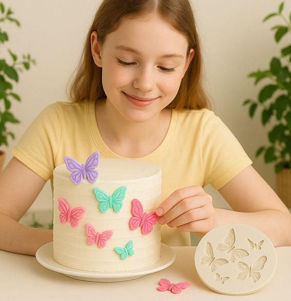 papillon avec moules en silicone sur gateau