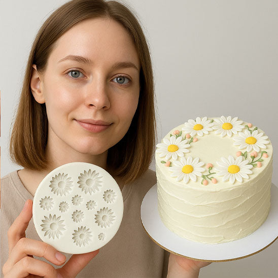 personne avec moule silicone decoration marguerite