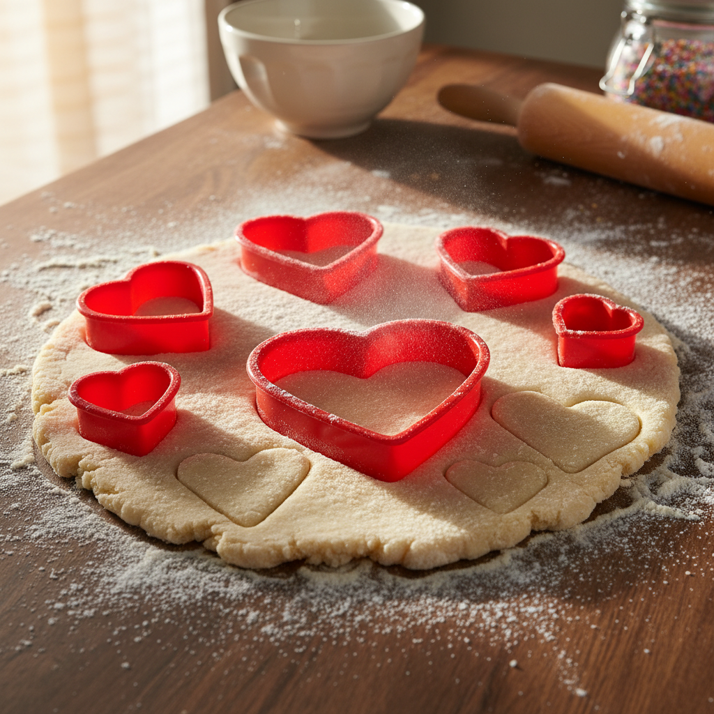 Set 6 Emporte Piece Coeur rouges sur pâte biscuits