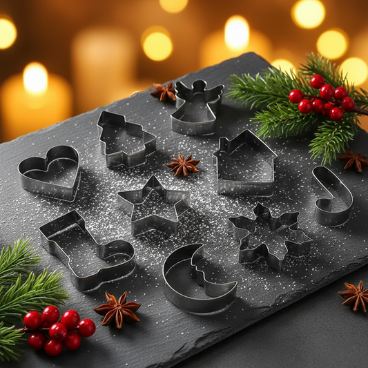 10 Emportes pieces noel INOXFETE™ sur ardoise noir
