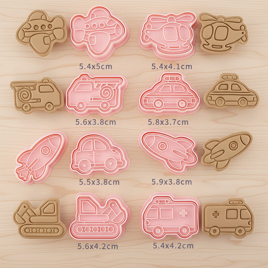 8 Emporte piece pour biscuits véhicules sur table cuisine