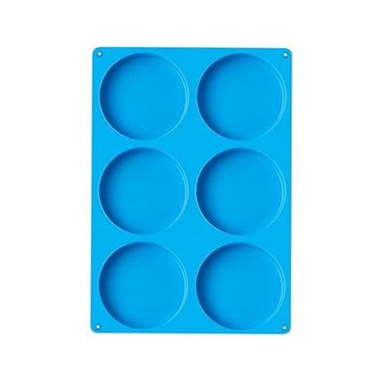 Moule en silicone rond bleu 6 cavités larges poignées
