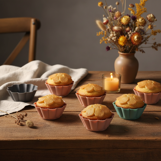 Moule silicone pour cupcake et muffin sur table