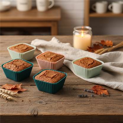Moule silicone pour cupcake sur table bois