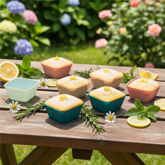 Moule silicone pour cupcake sur table extérieur