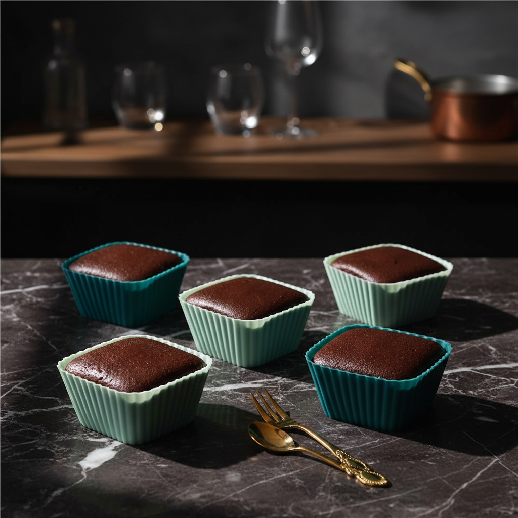 Moule silicone pour cupcake sur table marbre