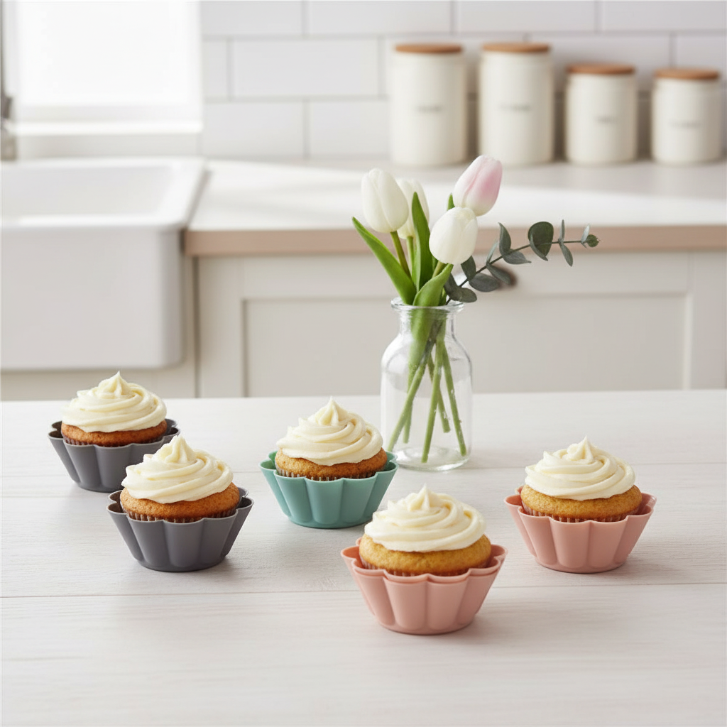 Moule silicone pour cupcake sur table cuisine