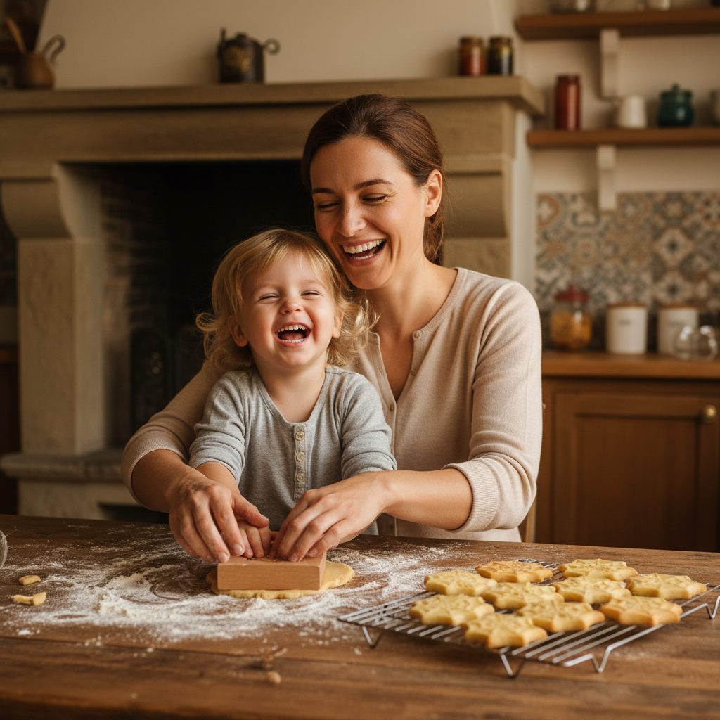 Mère et fils préparant biscuit avec Emporte piece original