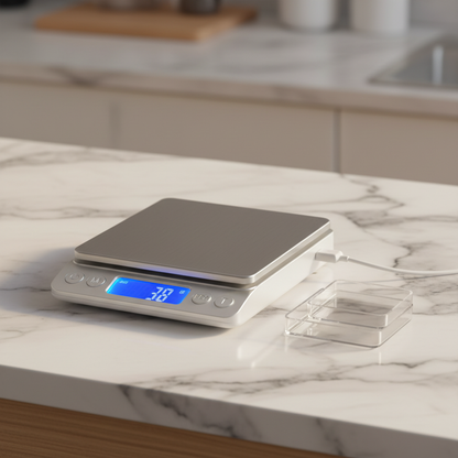 balance pour patisserie sur table travail marbre usb