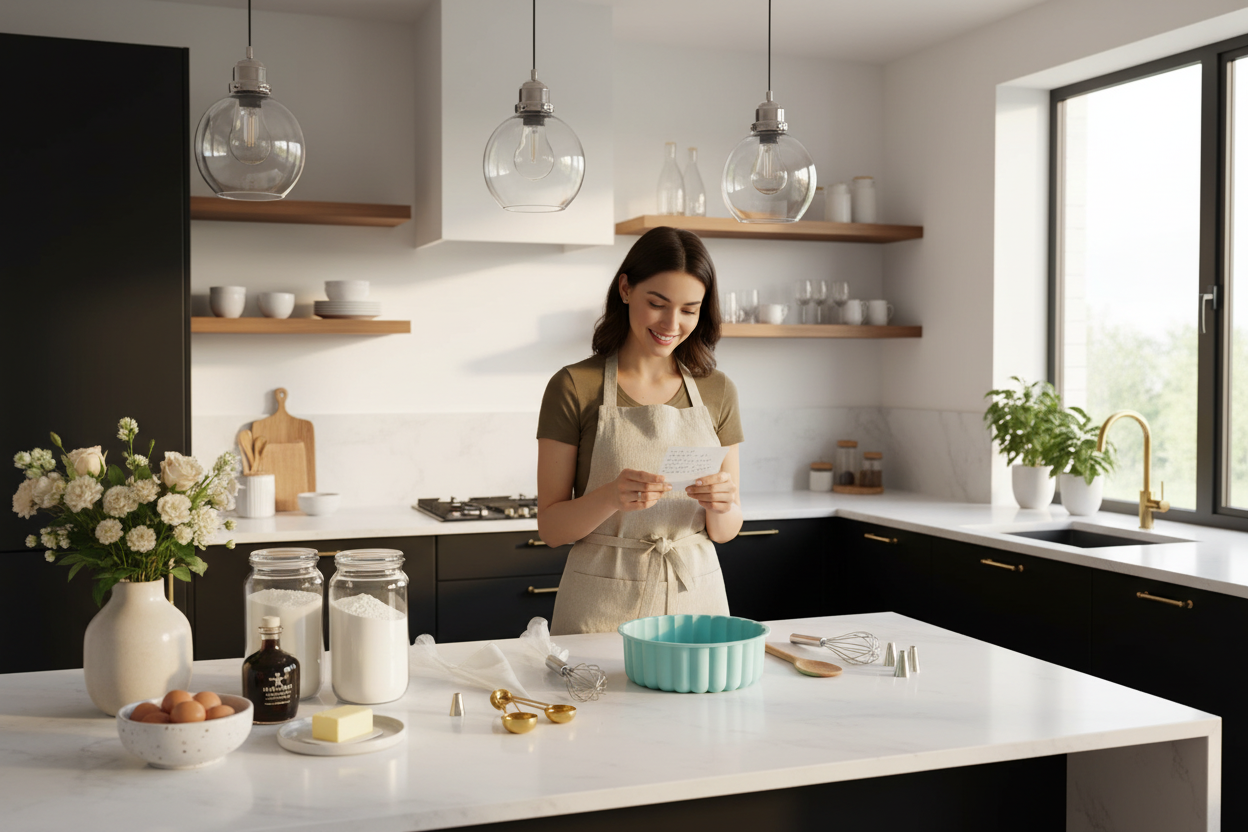 Bannière boutique pâtisserie moderne femme carte recette