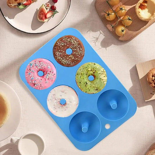 Moule donuts silicone 6 cavités avec beignets dorés démoulage parfait