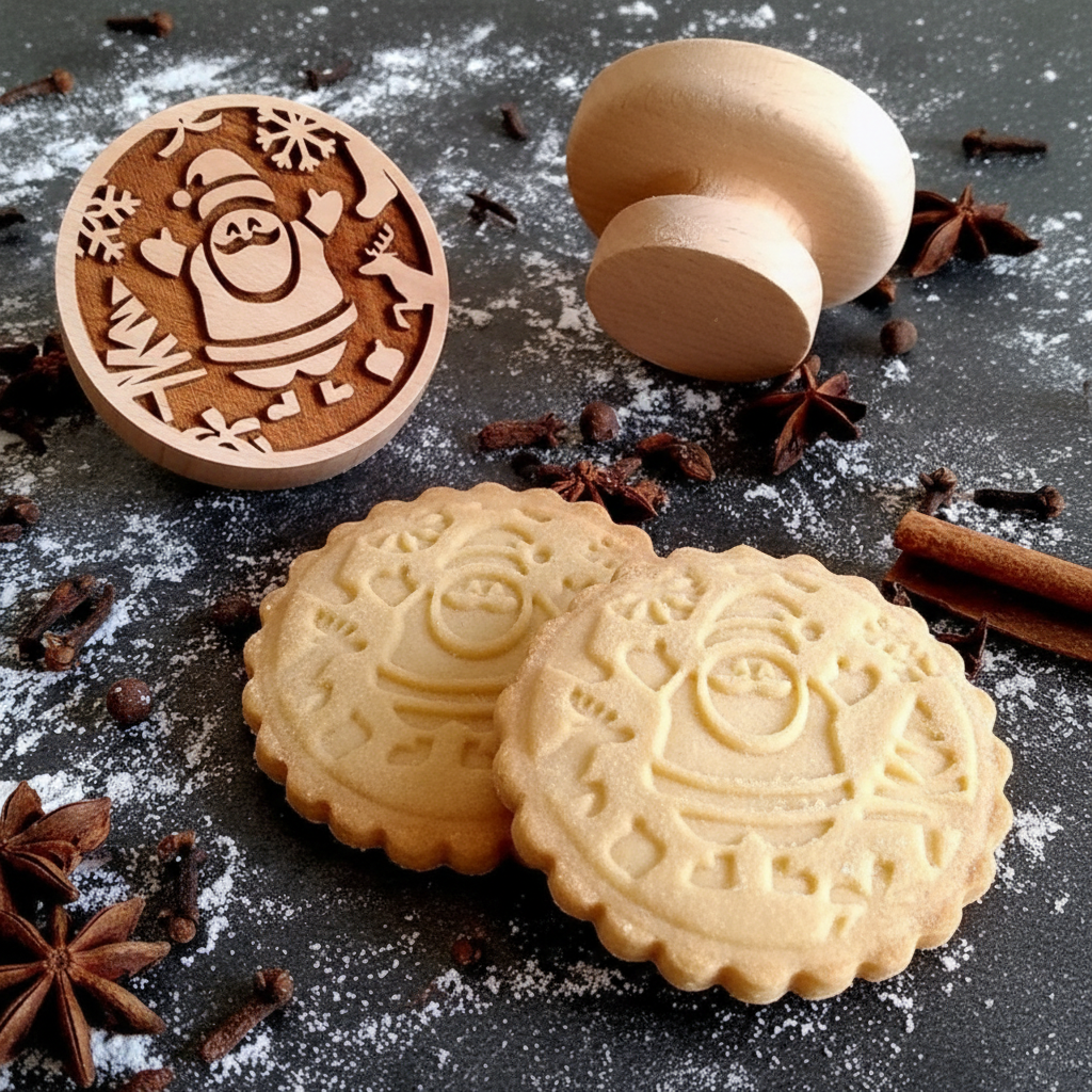Emporte pièce noël Givré™ et biscuit sur table noir décoré 