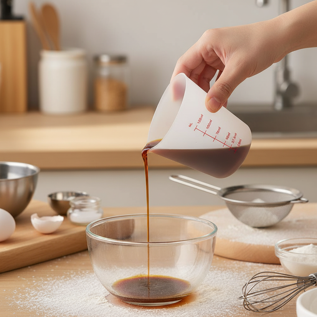 Versement préparation dans bol avec Verre mesureur Blanc 125ml