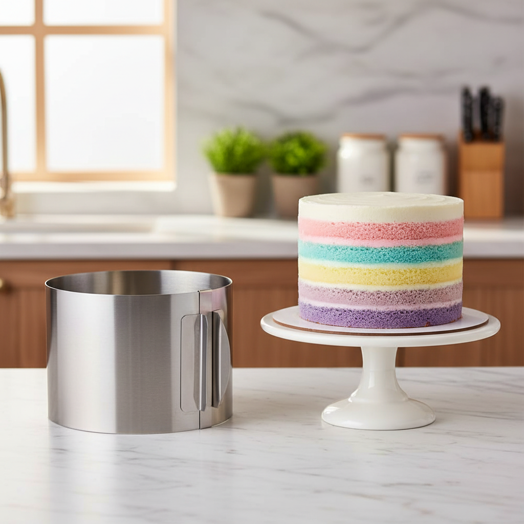 Cercle à patisserie avec layer cake dans cuisine