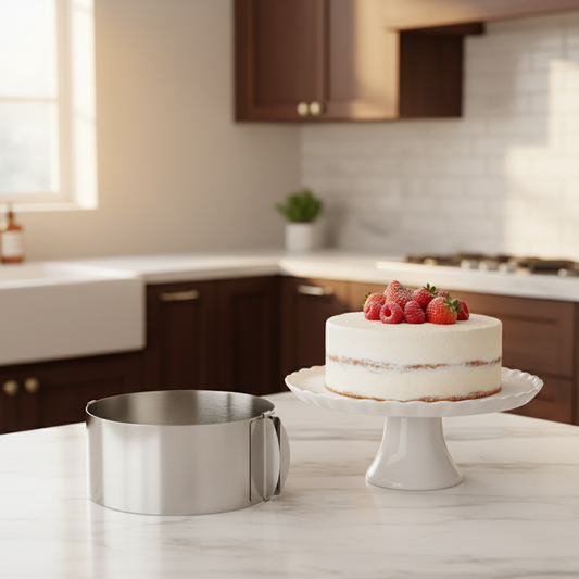 Cercle pour patisserie et gâteau démoulé sur assiette 