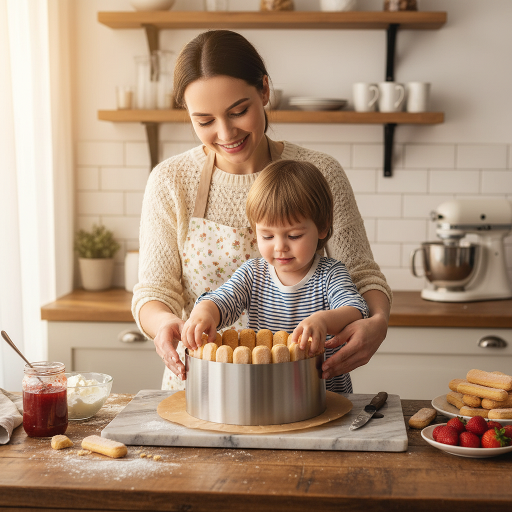 Mère et fils créent gateau charlotte avec Cercle patisserie