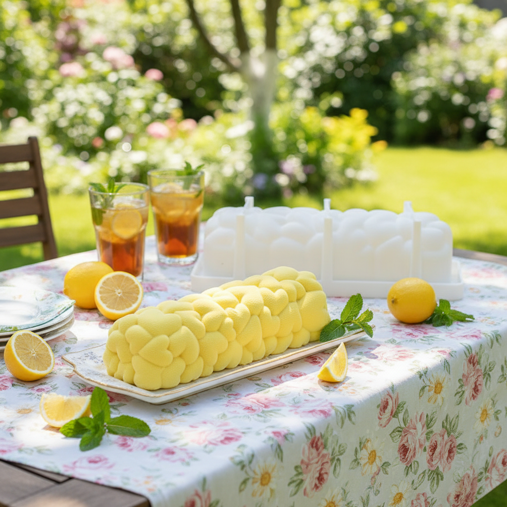 Moule silicone entremets et entremet sur table décoré