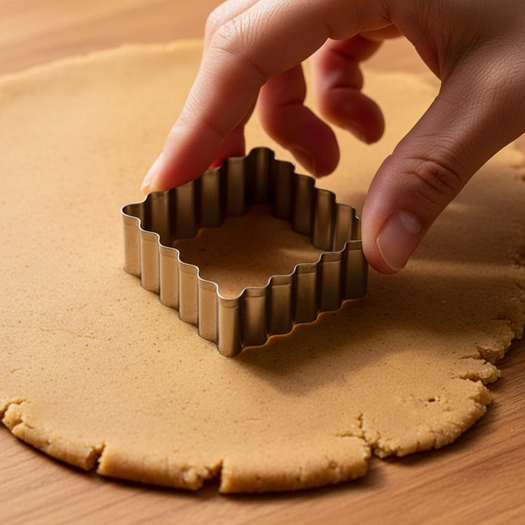 Découpe Emporte piece carré sur pâte biscuit 