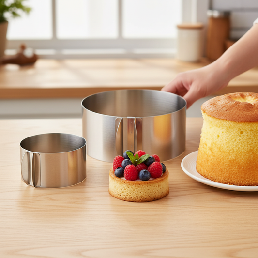 2 Moule à gâteau rond avec pâtisserie sur table 