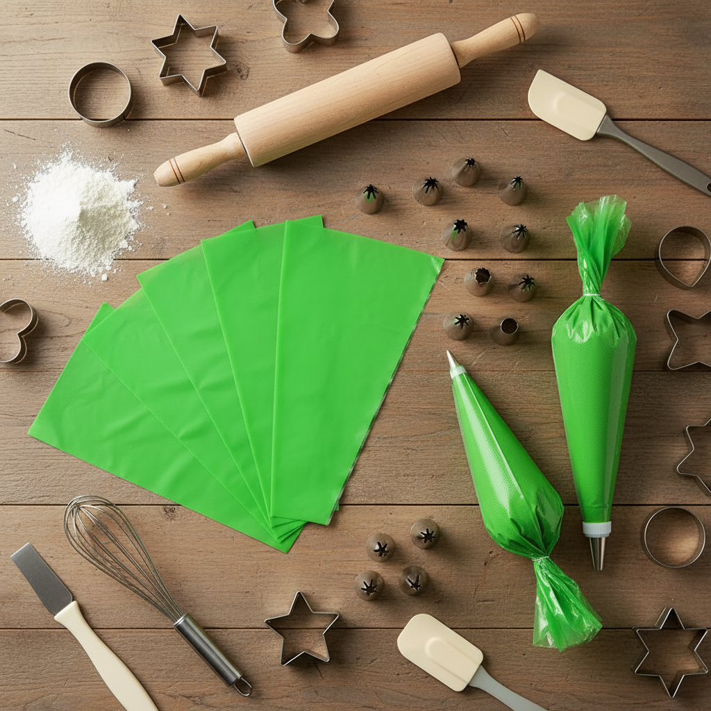 Poche à douille jetable sur table en bois