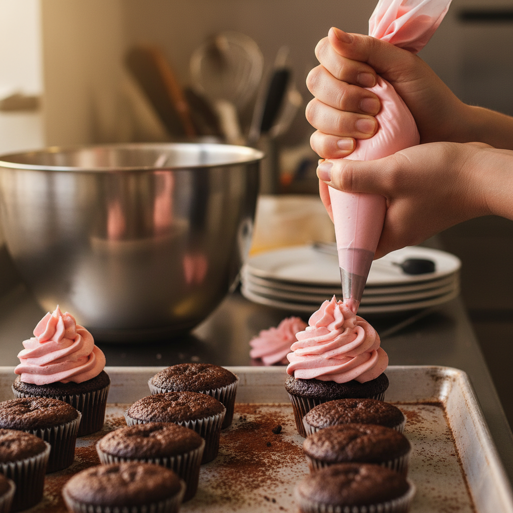 Cupcakes chocolat poche rose