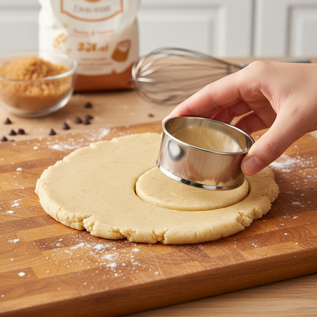 Découpe pâte pâtisseries avec emporte piece rond