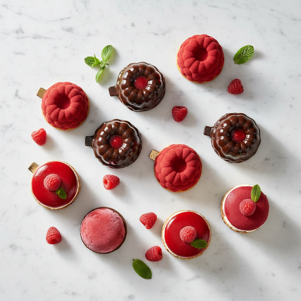 Desserts variés moule silicone framboises