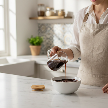 Versement chocolat dans bol avec Doseur en verre 250ml 