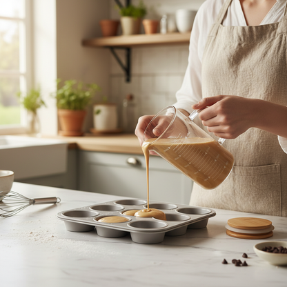 Versement pâte gâteau dans moule avec Doseur en verre 500ml 