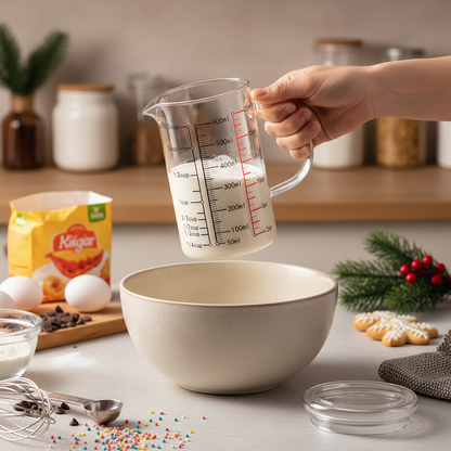 Doseur en verre 1000ml tenu en main