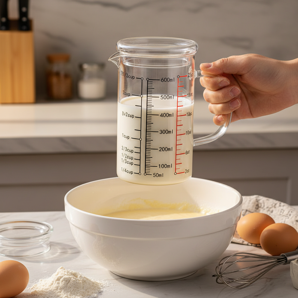 Doseur en verre 500ml tenu en main