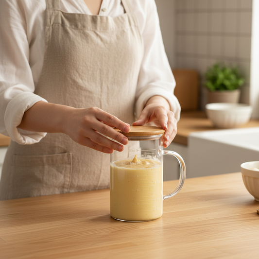 Fermeture Doseur en verre avec couvercle en bambou