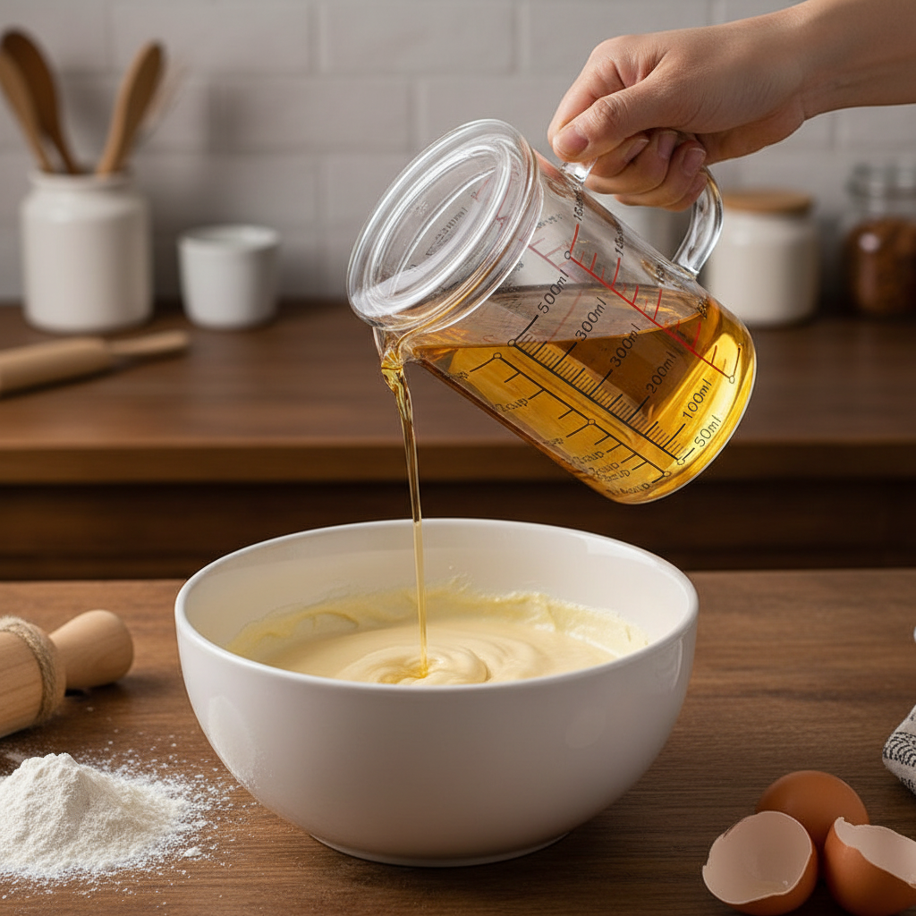 Mains verse huile dans bol avec 