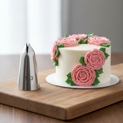 Patisserie douille 113 avec cake décoré avec rose 