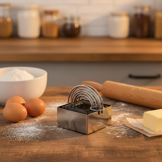 Emporte piece carré sur table de travail cuisine en bois