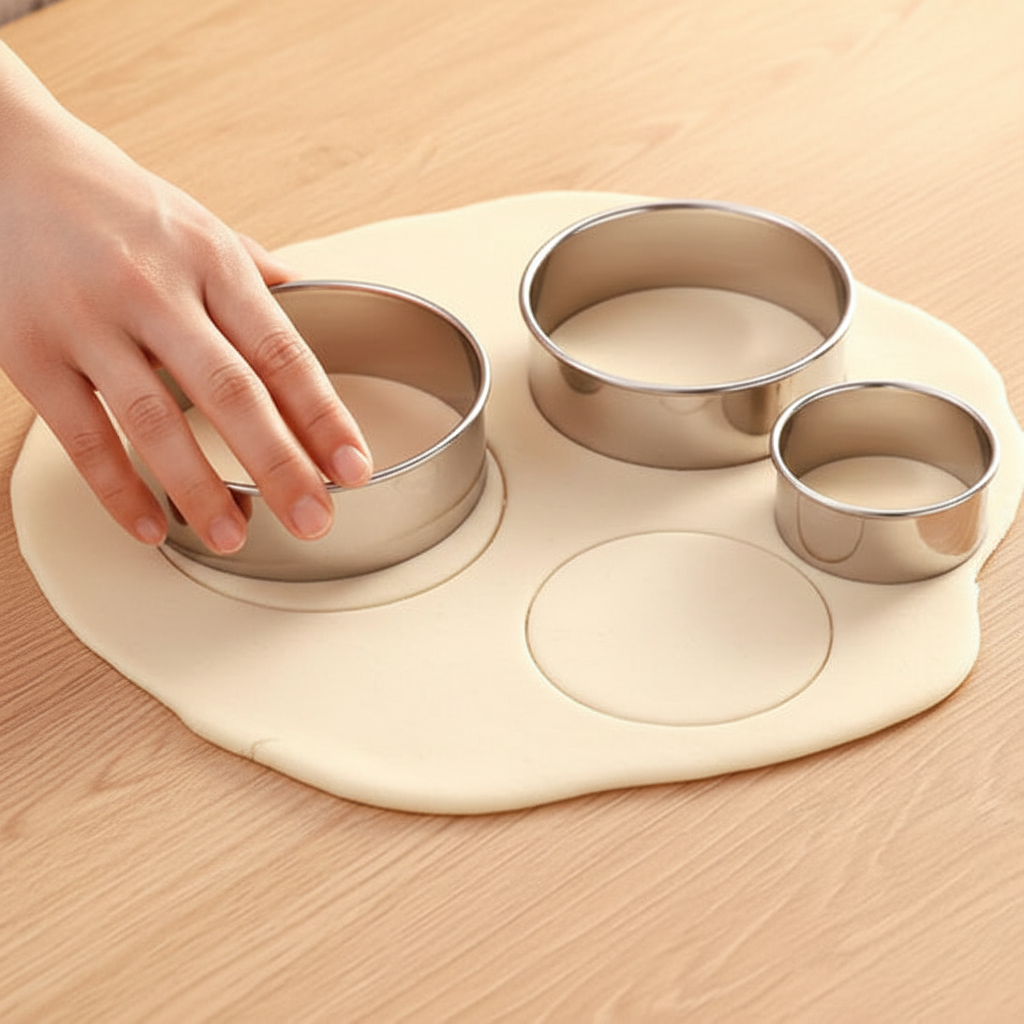 Emporte pieces ronds sur pâte et table bois