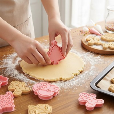 Détail emporte piece de noel rose alimentaire avec poignée ergonomique